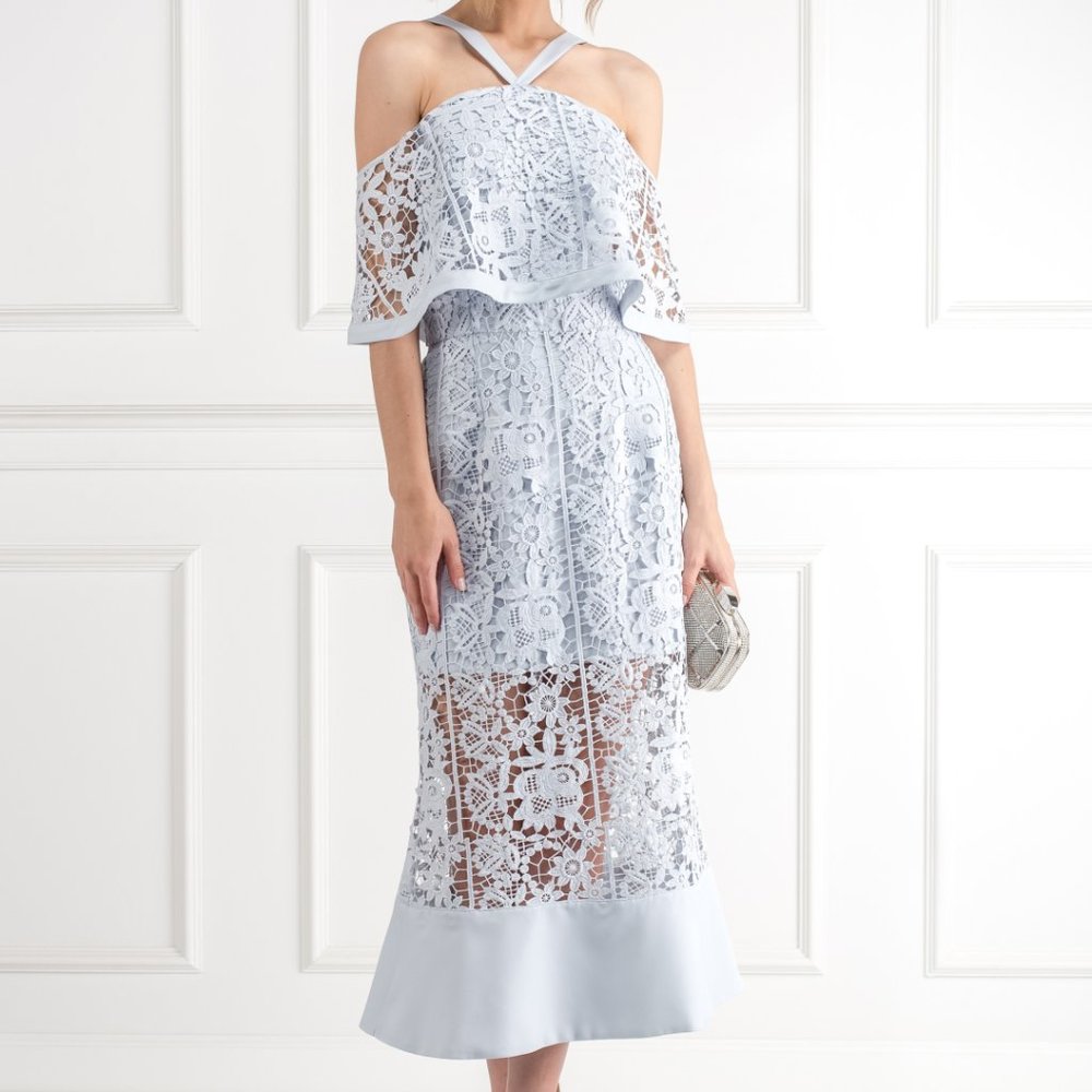 JARLO Soft Blue Cutwork Lace Dress